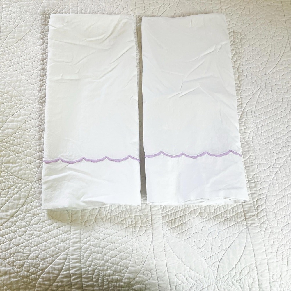White Pillowcases Embroidered Scalloped Lavender Scalloped Embroidered Trim